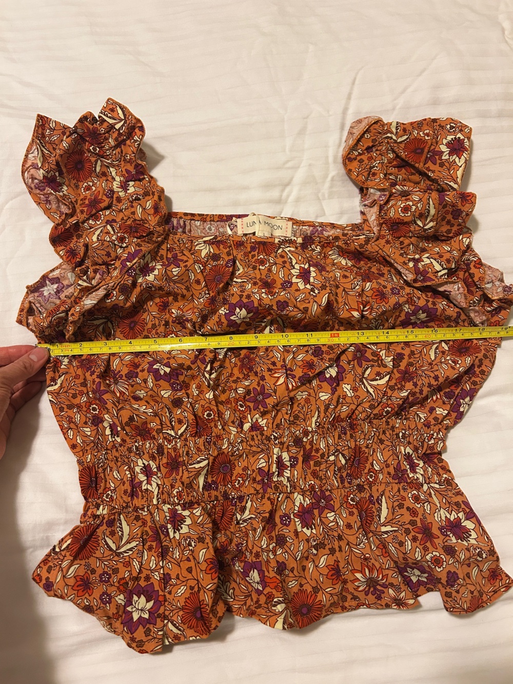 Free People Rust Floral Smocked Blouse with Purple Accents